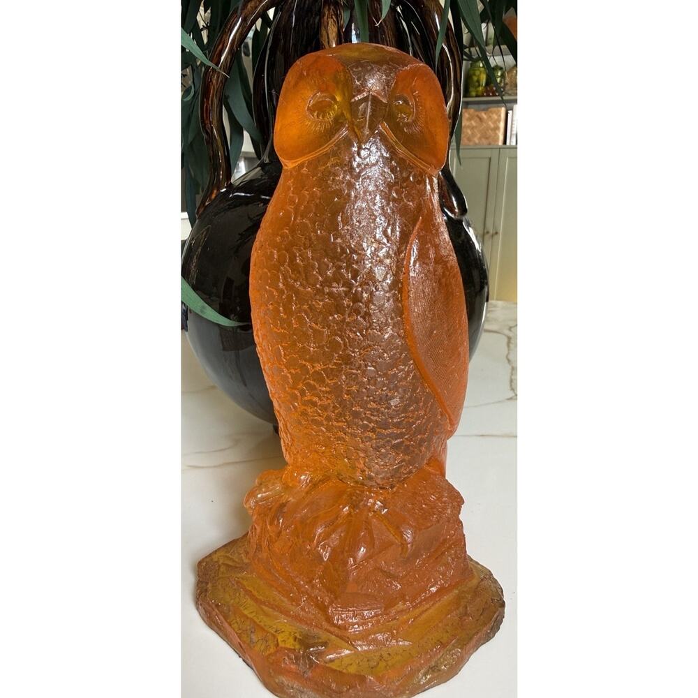 Vintage  Glass Orange Owl Glows 8” Mid Century modern glows with black light